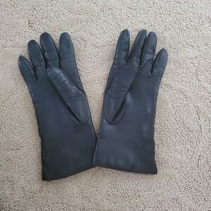 Vtg Talbots Black Leather Gloves Sz 6.5 Cashmere Lining